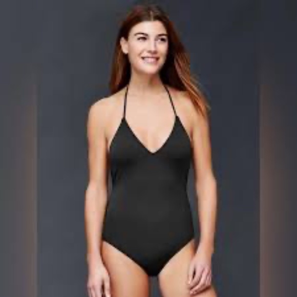 Black Halter One-Piece Swimsuit - Picture 4 of 4
